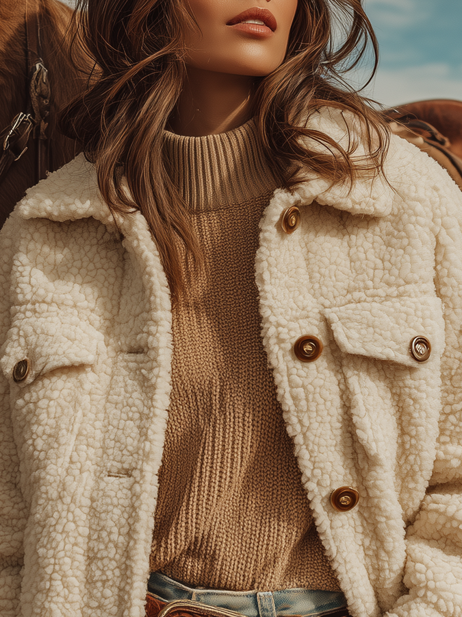 Veste courte en sherpa rétro avec revers western