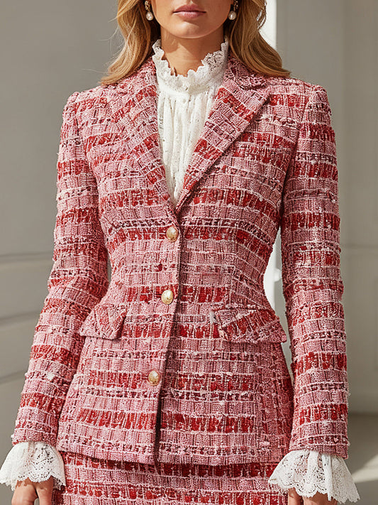 Élégant Blazer Rouge en Tweed : Chic et Sophistiqué