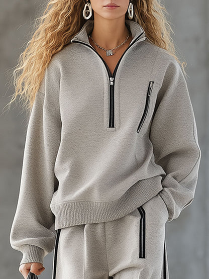 Ensemble Sportif à Zip - Sweatshirt et Pantalon en Gris Clair