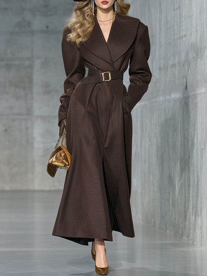 Chic Manteau en Laine Chocolat Brun à Épaules Oversize – Élégance Haut de Gamme