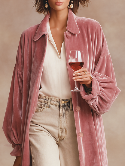 Long Velvet Coat with Chic Collar
