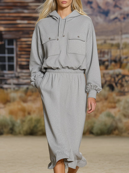Décontractée Robe Midi à Capuche en Gris Clair