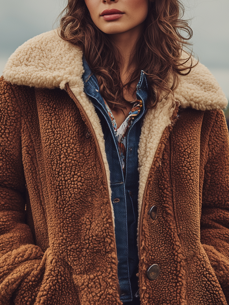 Veste Courte en Sherpa au Style Western Vintage