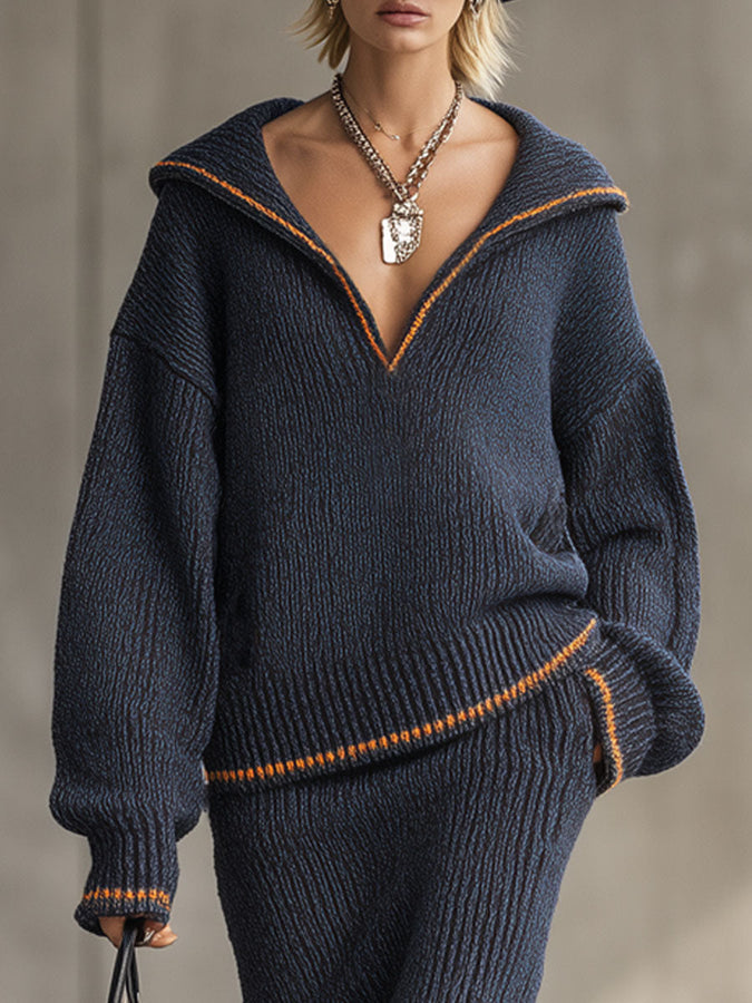 Ensemble Tricoté : Pull et Jupe à Coupe Légère