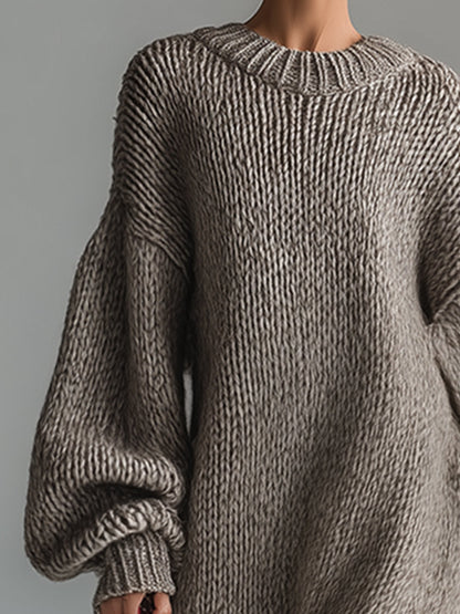 Robe Maxi Tricotée Khaki: Élégance Urbaine au Col Rond