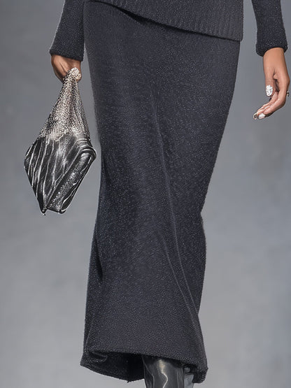 Ensemble Chic : Haut et Jupe Grise Tricotée avec Fermeture Éclair Élégante