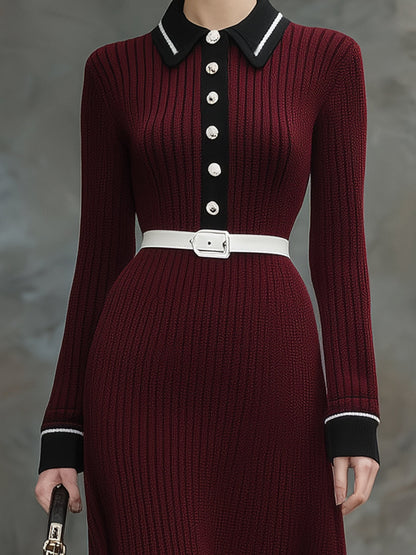 Robe Maxi en Angora Rouge avec Détails Noirs