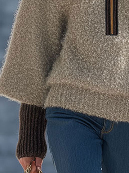 Vintage Kaki Mohair Zip-Up Sweater