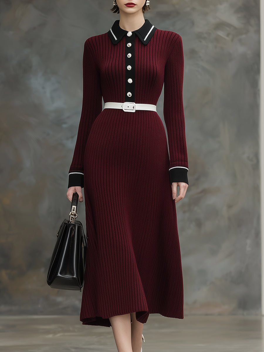 Robe Maxi en Angora Rouge avec Détails Noirs Élégants
