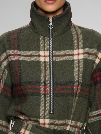 Robe Vintage à Carreaux avec Col Montant et Manches Longues : Élégance Rétro Réinventée