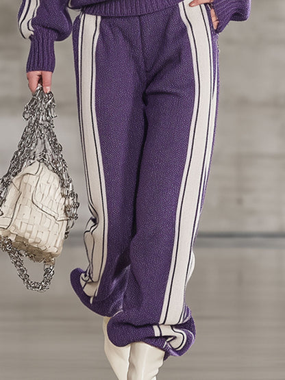 Ensemble Sportif Violet : Pull Tricoté à Demi-Zip et Pantalon Décontracté