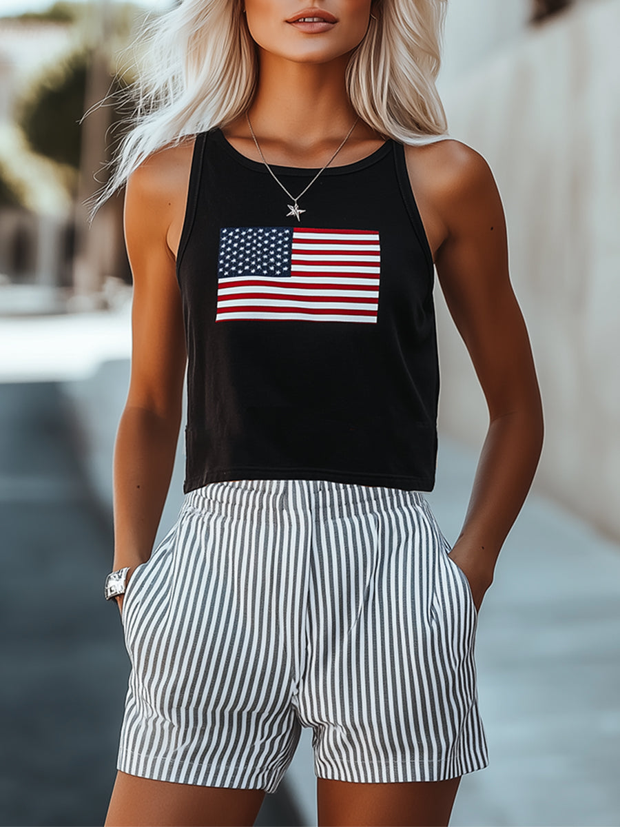 【Livraison en 24 heures】Ensemble Casual : Haut Imprimé & Shorts Rayés