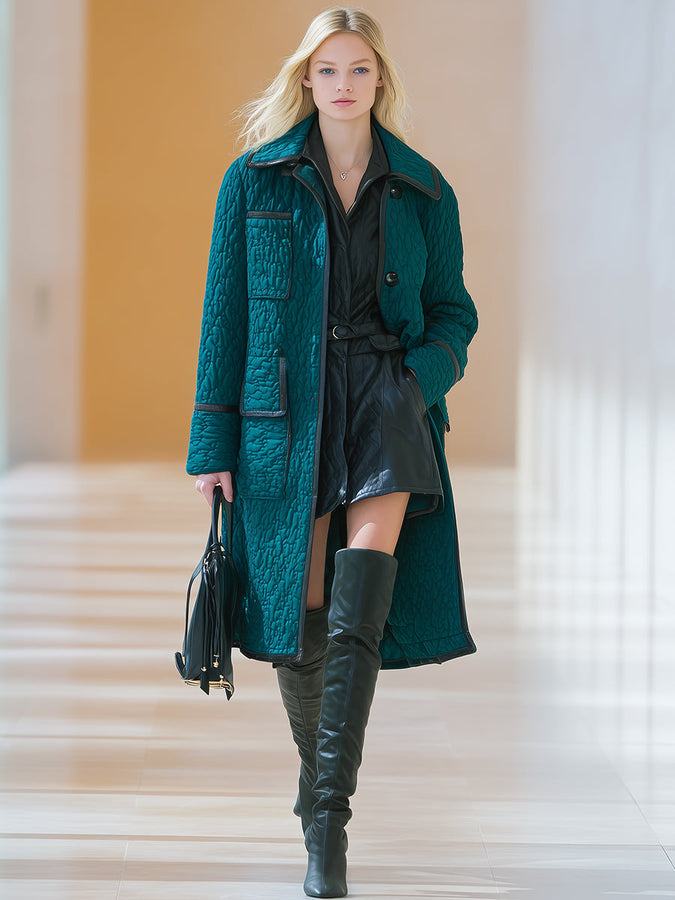 Veste Matelassée Verte Chic avec Détails Noirs