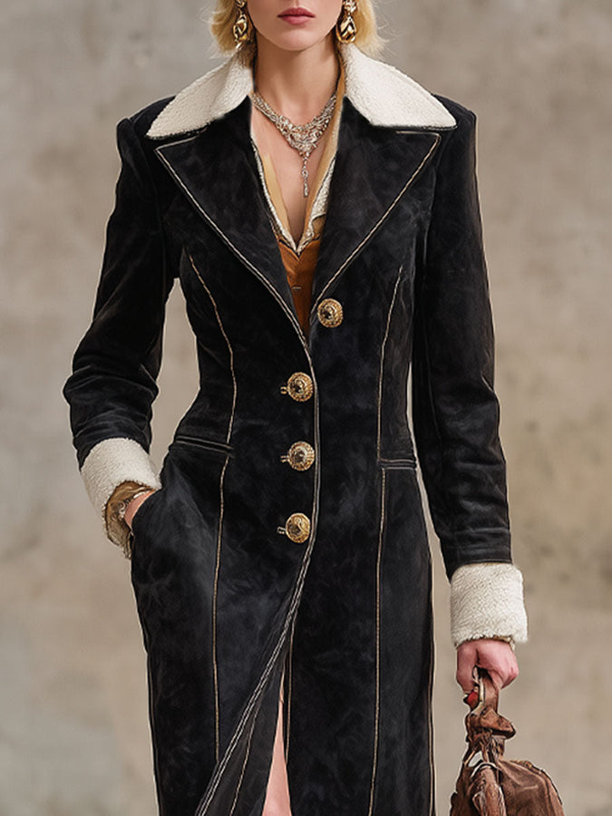 Veste en faux suède avec col sherpa, style western à boutonnage classique