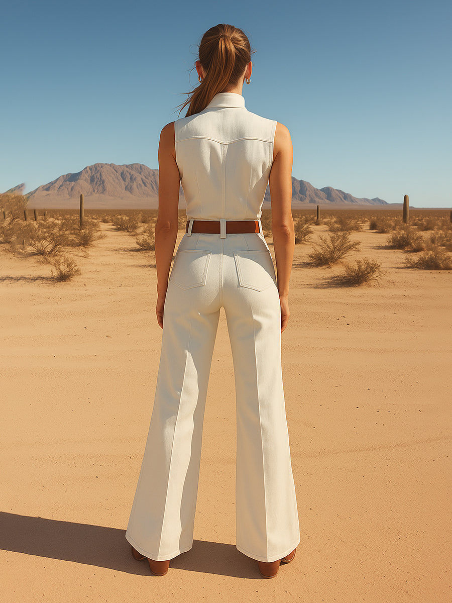 Expédition en 24h : Combinaison Sans Manches à Col Montant Brodé - Style Rétro Western