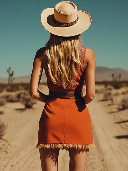 Robe Mini Sans Manches à Franges et Découpes - Chic Rétro, Expédition Rapide en 24 Heures!