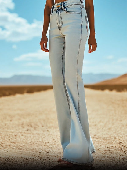 Expédition Rapide : Pantalons en Denim Évasés avec Broderie Étoile Vintage sur Poche Arrière