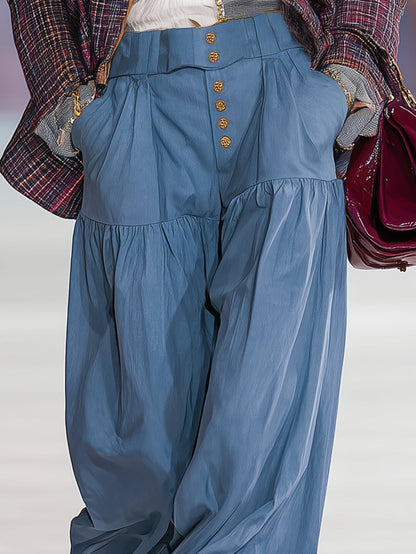 Vintage Button Detail Blue Trousers