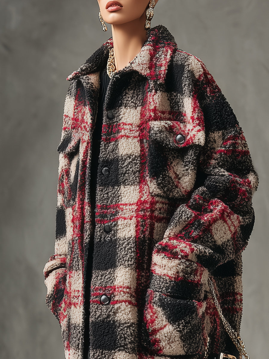 Chic et Élargi : Manteau Long à Motif Carreaux