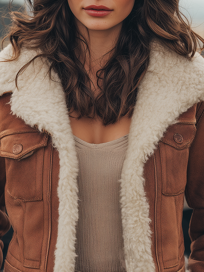 Veste Vintage en Sherpa Faux Suède : Élégance et Chaleur pour l'Extérieur
