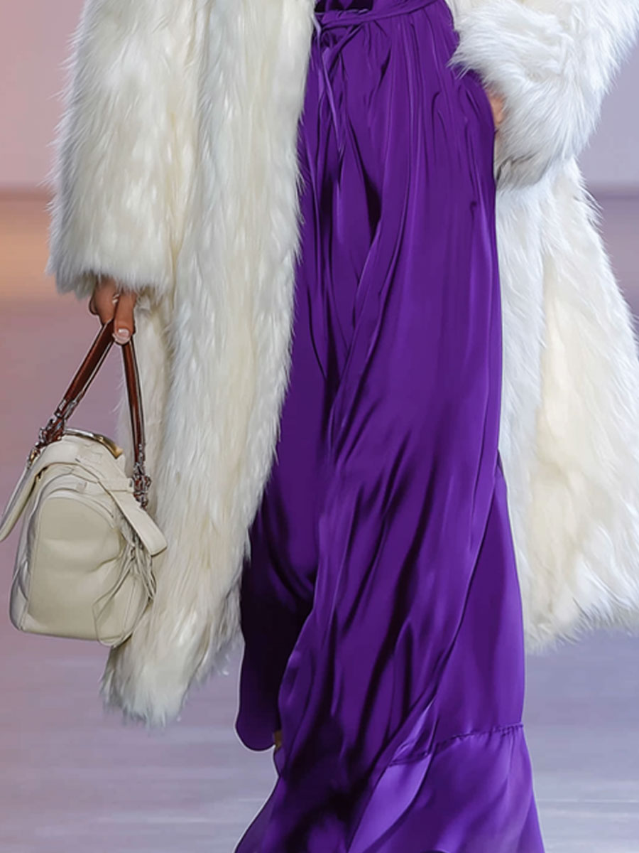 Chic et Élégant Manteau Long en Fausse Fourrure Blanche au Style Rétro