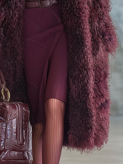 Élégant Manteau en Fausse Fourrure Prune : Style et Chic Assurés