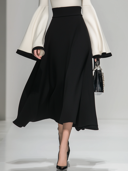Maxi Robe Élégante à Col Montant avec Détails Contrastés