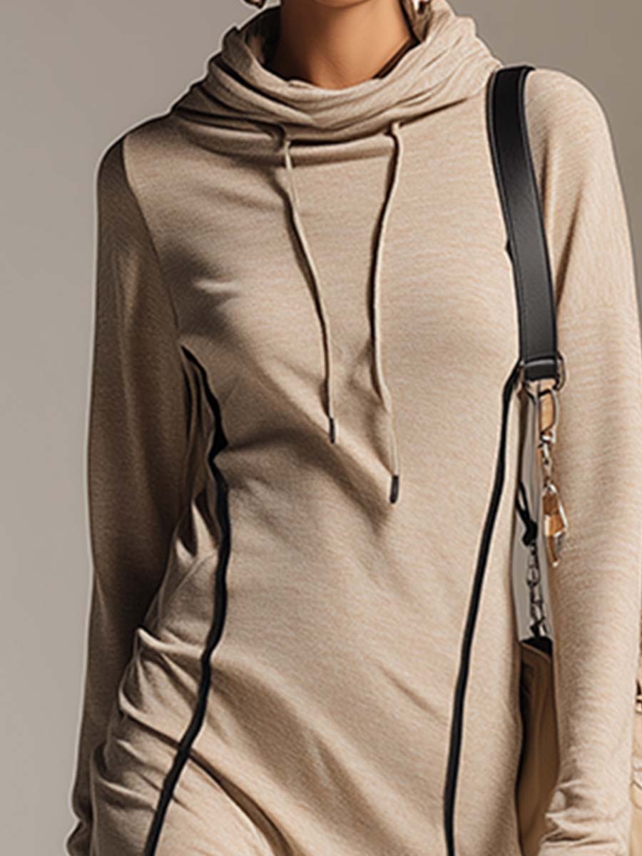 Robe Midi Décontractée en Coton Stretch Abricot avec Capuche