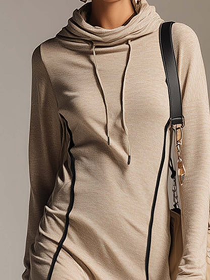 Robe Midi Décontractée en Coton Stretch Abricot avec Capuche