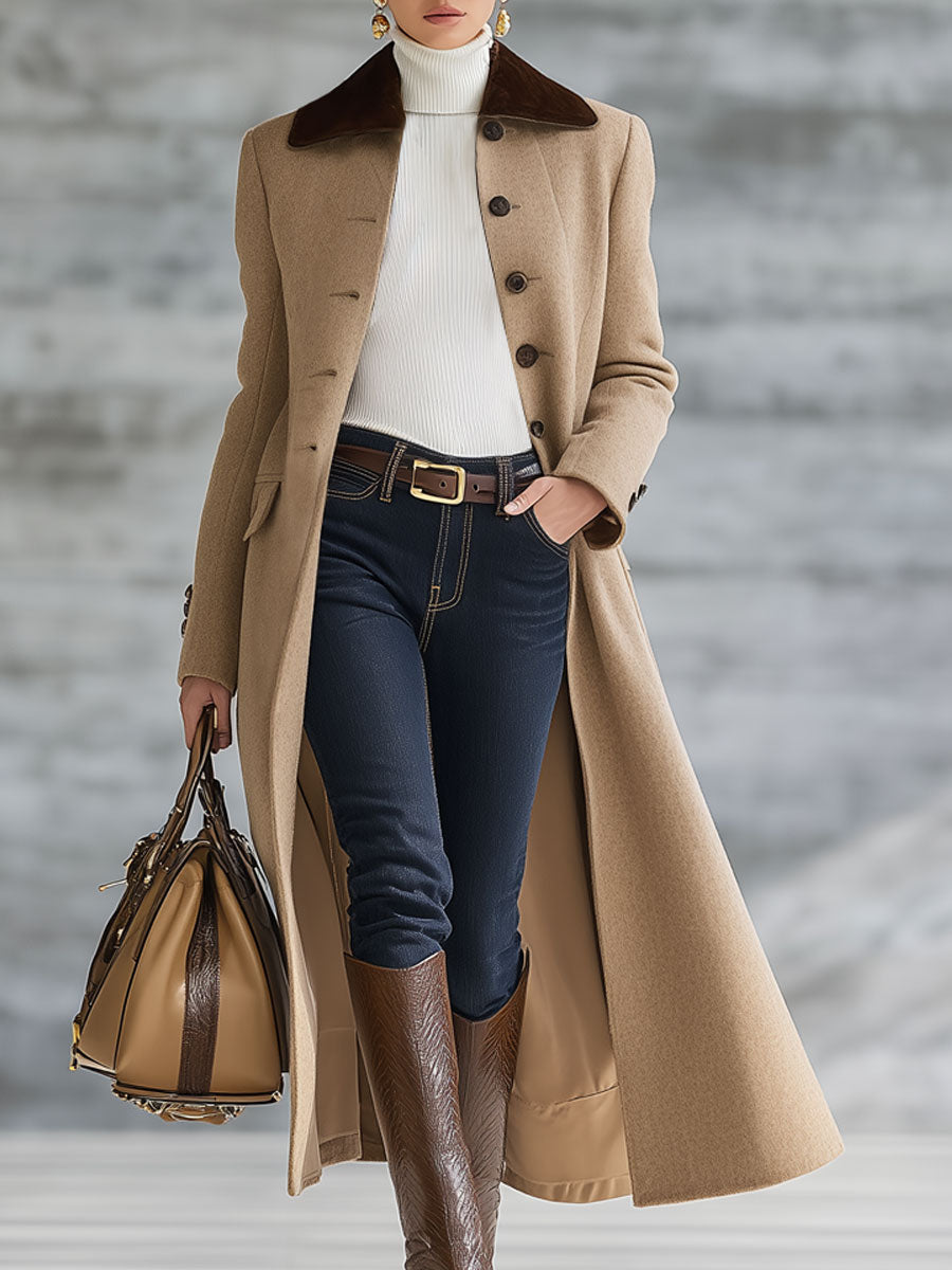 Veste Longue en Suédine Kaki Foncé - Chic et Décontractée