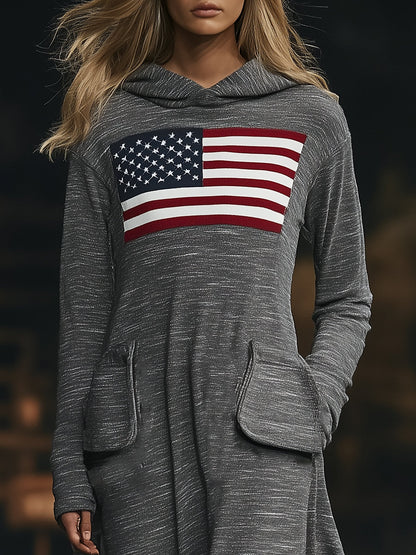 Robe Maxi à Capuche Gris Foncé avec Design de Drapeau Personnalisé