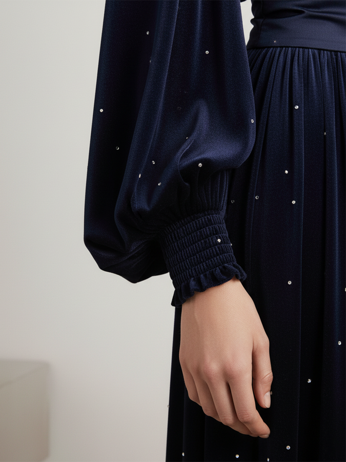 Robe Velours Chic avec Col Montant Étoilé - Élégance Rétro