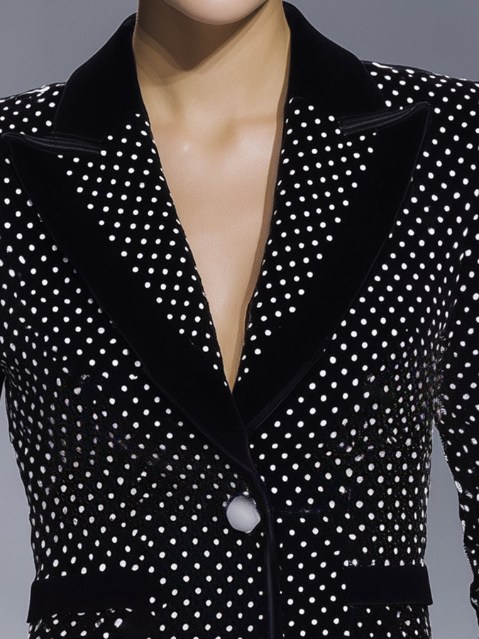 Veste en Velours Noir à Pois Blancs Chic