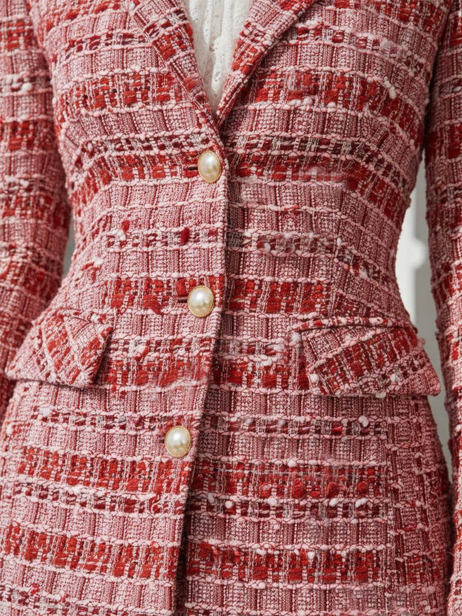 Élégant Blazer Rouge en Tweed : Chic et Raffiné