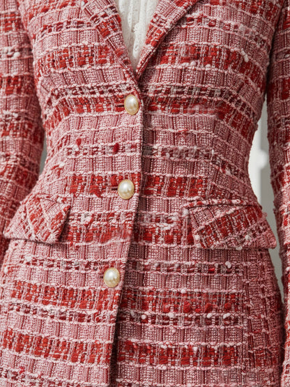Élégant Blazer Rouge en Tweed : Chic et Raffiné