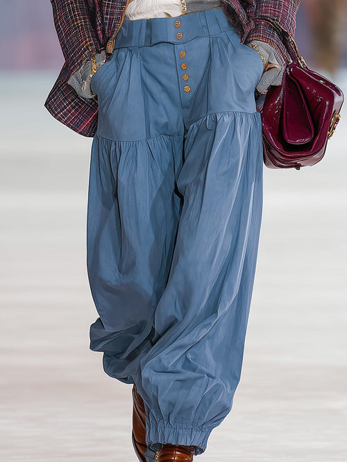 Vintage Button Detail Blue Trousers