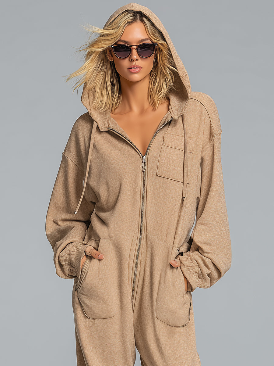 Décontracté et Confortable : Jumpsuit Sportif Kaki avec Poches Pratiques