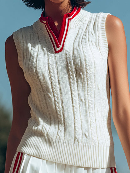 Ensemble Rétro Sportif : Jupe Plissée et Top Sans Manches en Tricot - Expédition en 24 Heures