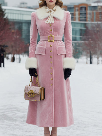 Veste en Velours Rose Élégante avec Col et Manches en Fourrure