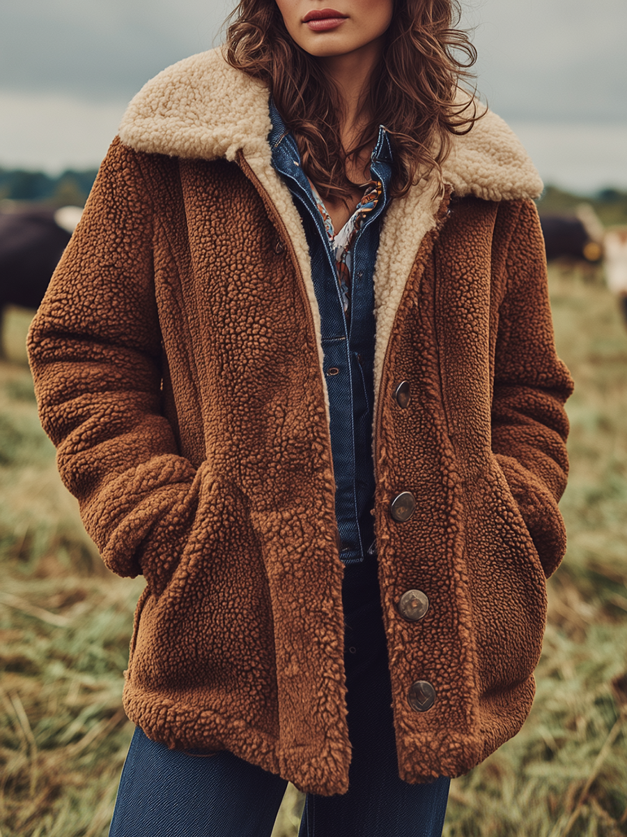 Veste Courte en Sherpa au Style Western Vintage