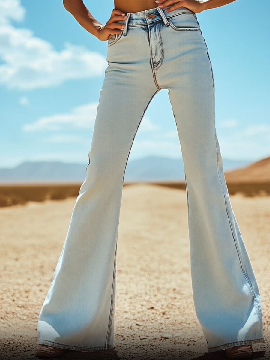 Expédition Rapide : Pantalons en Denim Évasés avec Broderie Étoile Vintage sur Poche Arrière