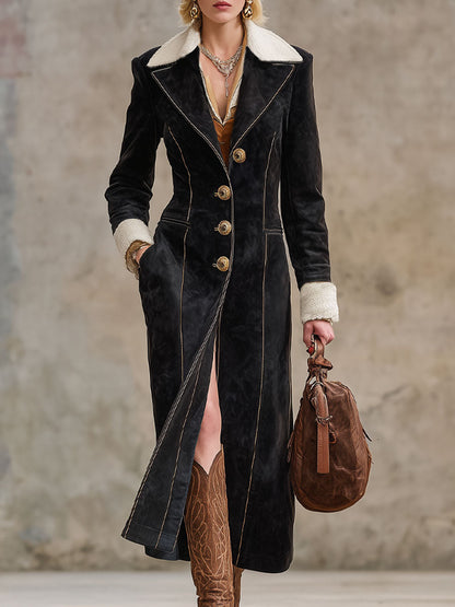 Veste en Faux Suède avec Col Sherpa - Style Western et Boutonnage Simple