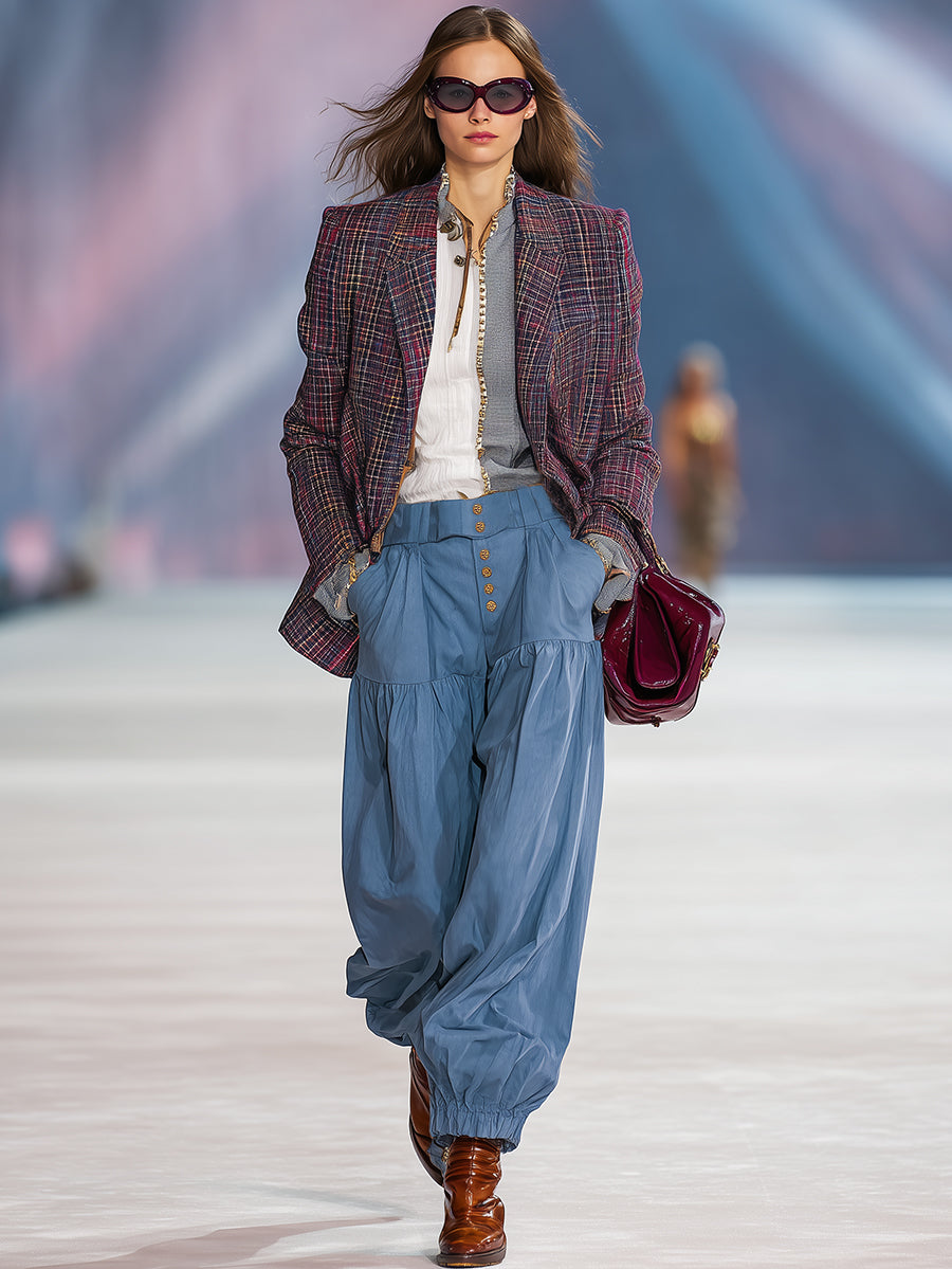 Vintage Button Detail Blue Trousers