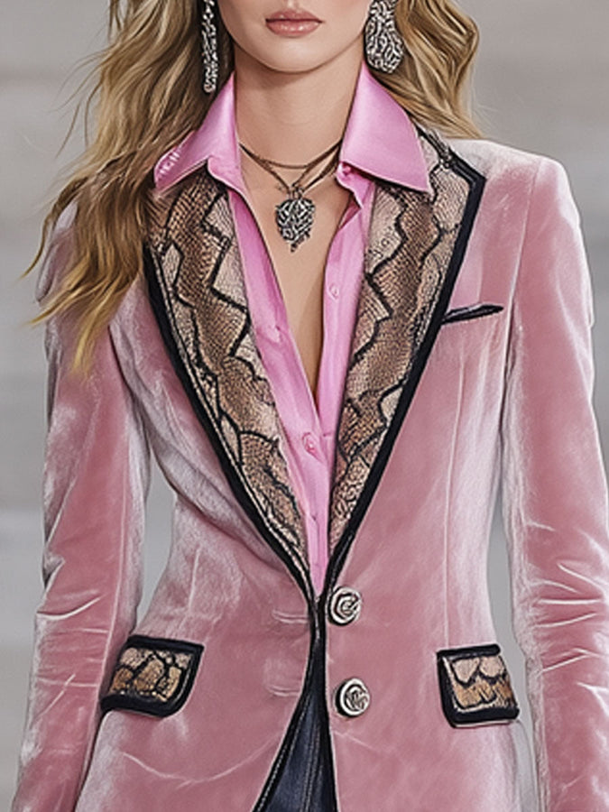 Veste en Velours Rose au Motif Serpent Style Western Rétro