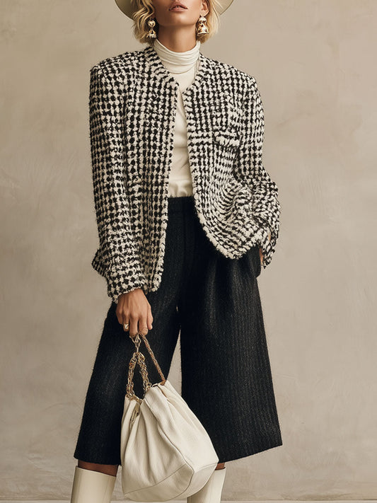 Ensemble Chic : Veste en Tweed Oversize et Pantalons Larges