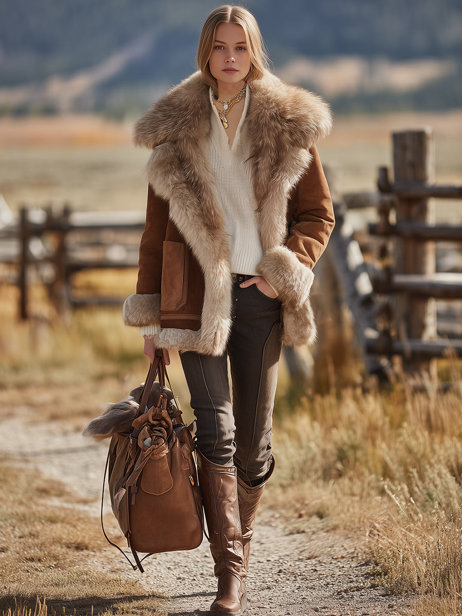 Veste Vintage Western en Fourrure Éco-Responsable de Luxe