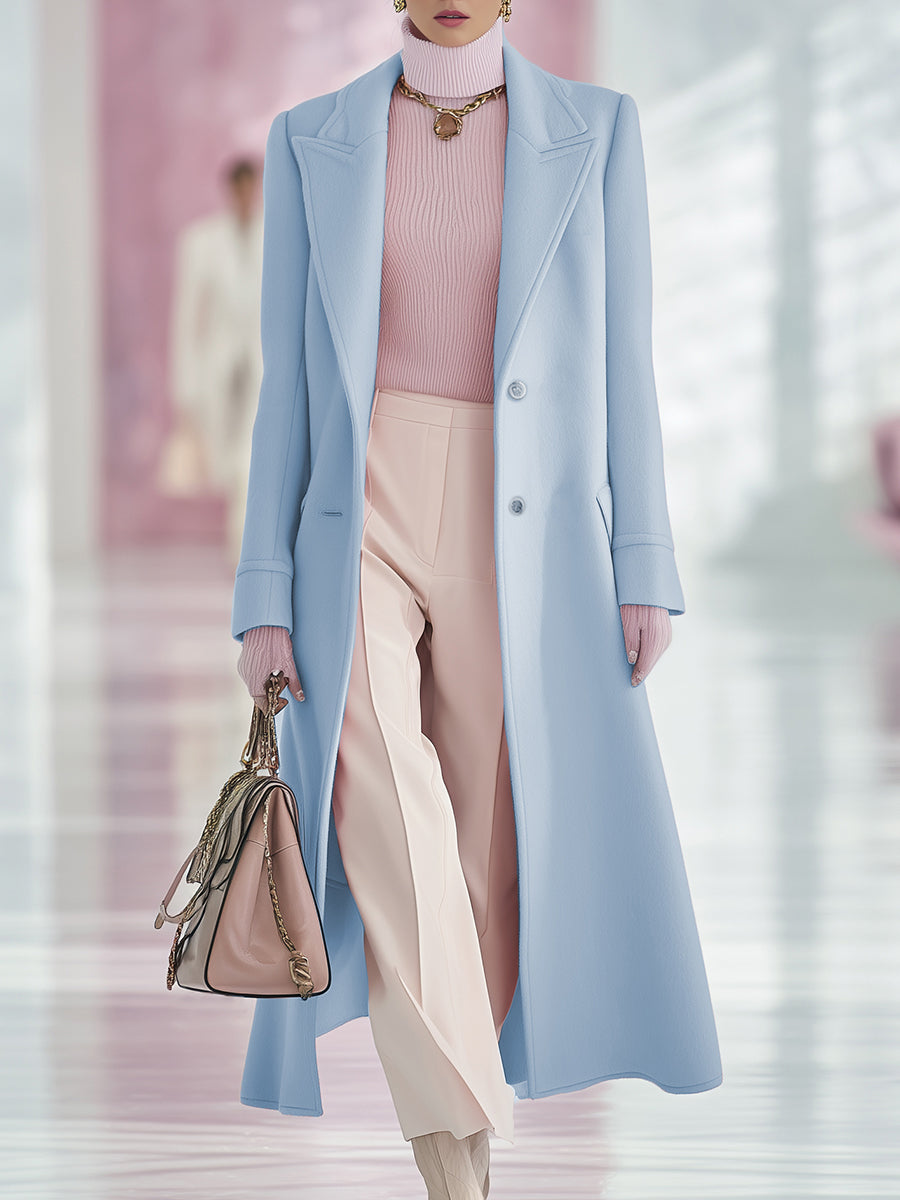 Élégant Manteau Long en Laine à Revers Classique