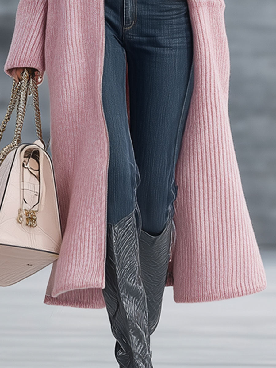 Cardigan Zippé Tricot Rose Vintage