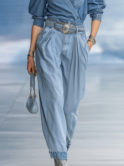 Ensemble Vintage en Jean avec Culottes Amples Chic