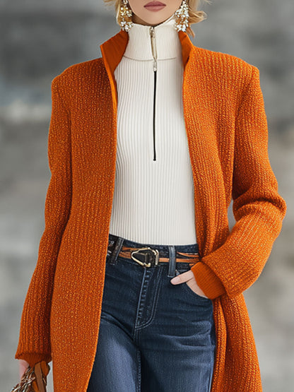 Chic Orange Retro Knit Cardigan